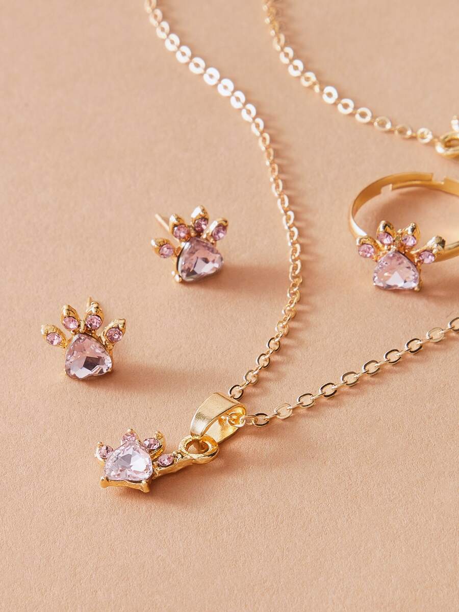 5pcs Rhinestone Charm Necklace & Earrings & Bracelet & Ring