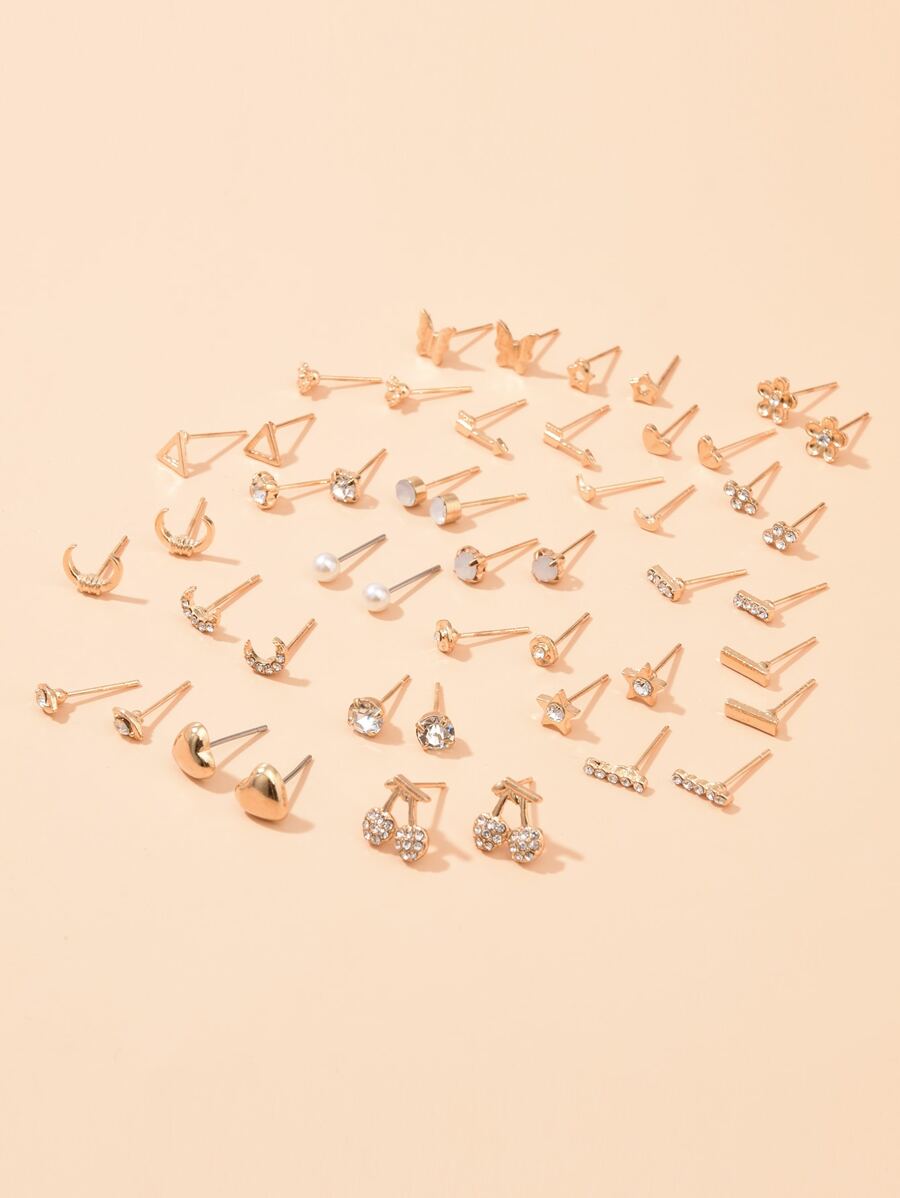 32pairs Rhinestone Decor Earrings
