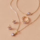 5pcs Rhinestone Charm Necklace & Earrings & Bracelet & Ring