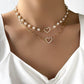 2pcs Faux Pearl & Heart Decor Necklace