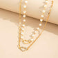 2pcs Faux Pearl & Heart Decor Necklace