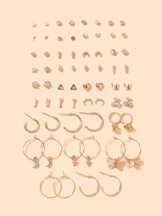 32pairs Rhinestone Decor Earrings