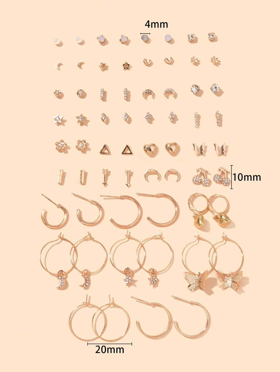 32pairs Rhinestone Decor Earrings