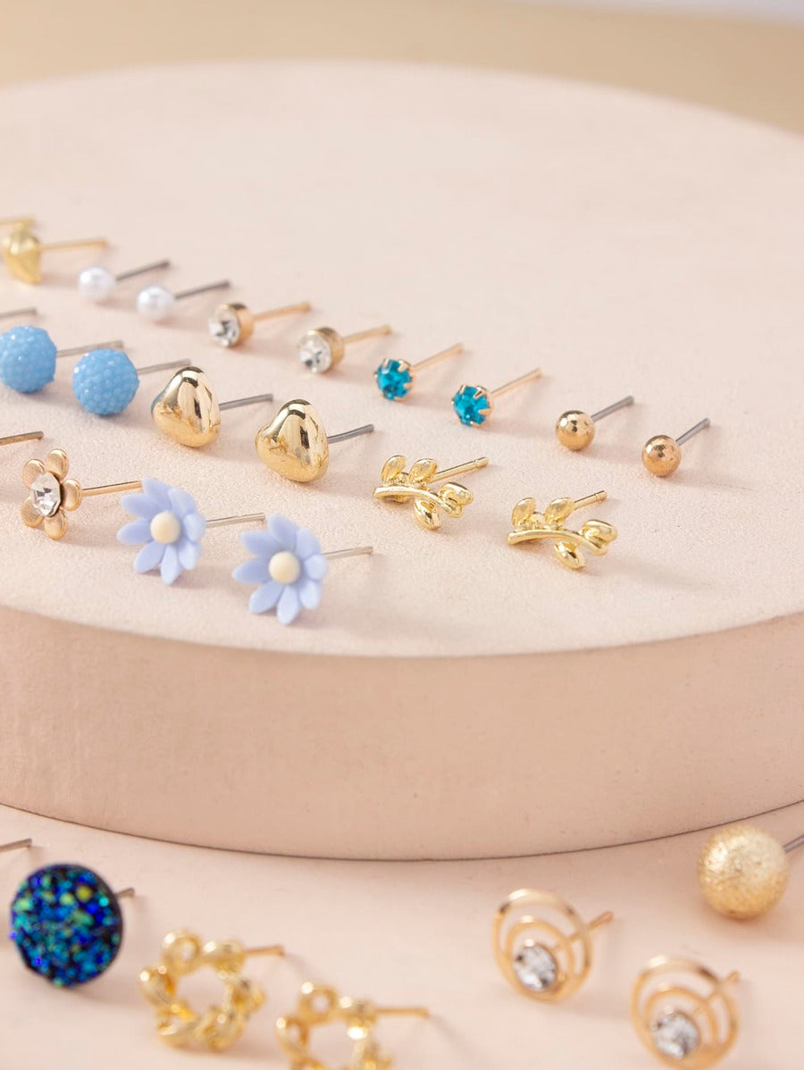 30pairs Rhinestone & Faux Pearl Decor Stud Earrings