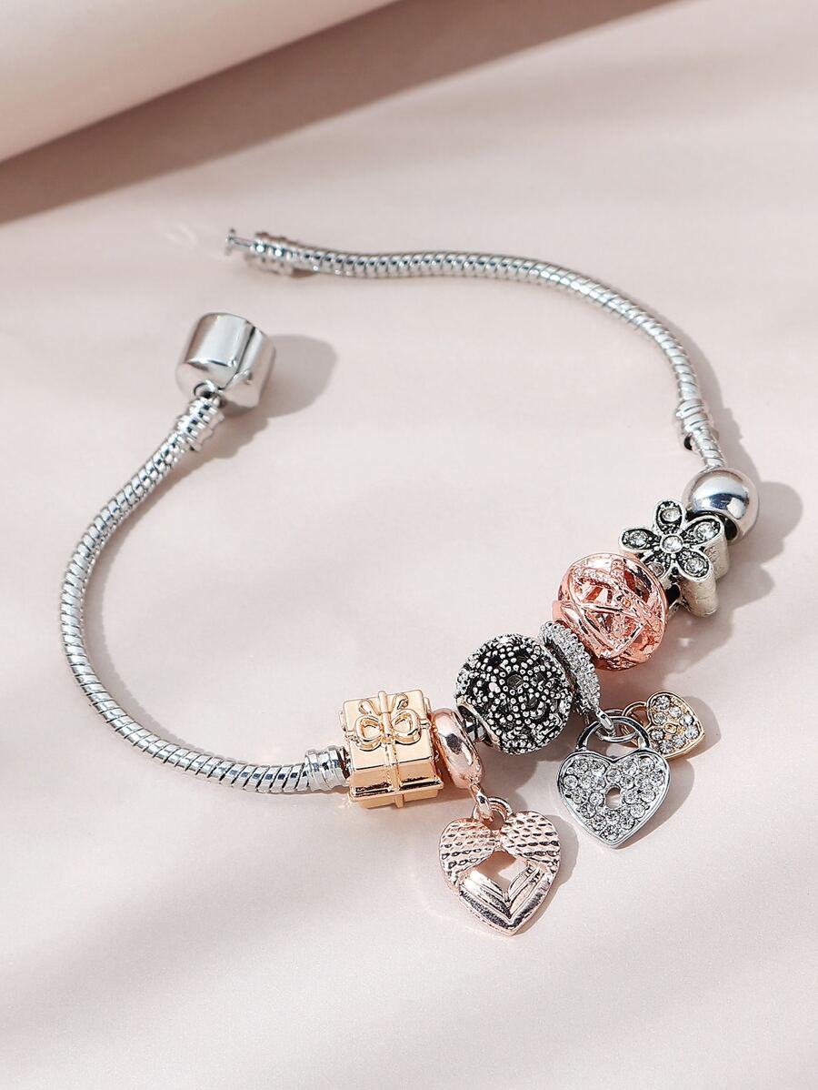 Rhinestone Decor Heart Charm Bracelet